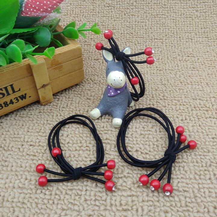A2621 Point Diamond 6 Red Bean rubber Band Korean version hair tie wholesale Accessories Hair Band Rubber band 2-yuan store supply and distribution pic 3