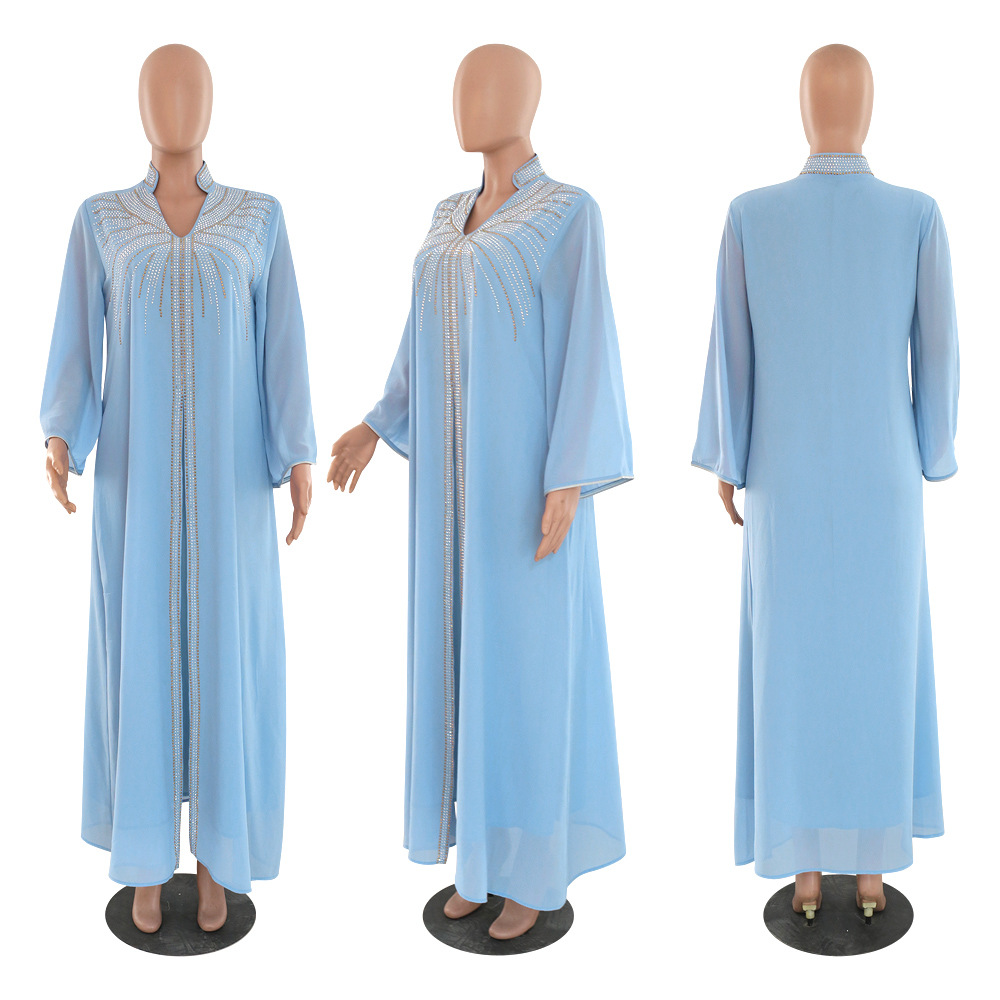 XQY500090 Foreign trade Arab robe, Middle East kaftan fashion Hot diamond belted chiffon dress pic 67