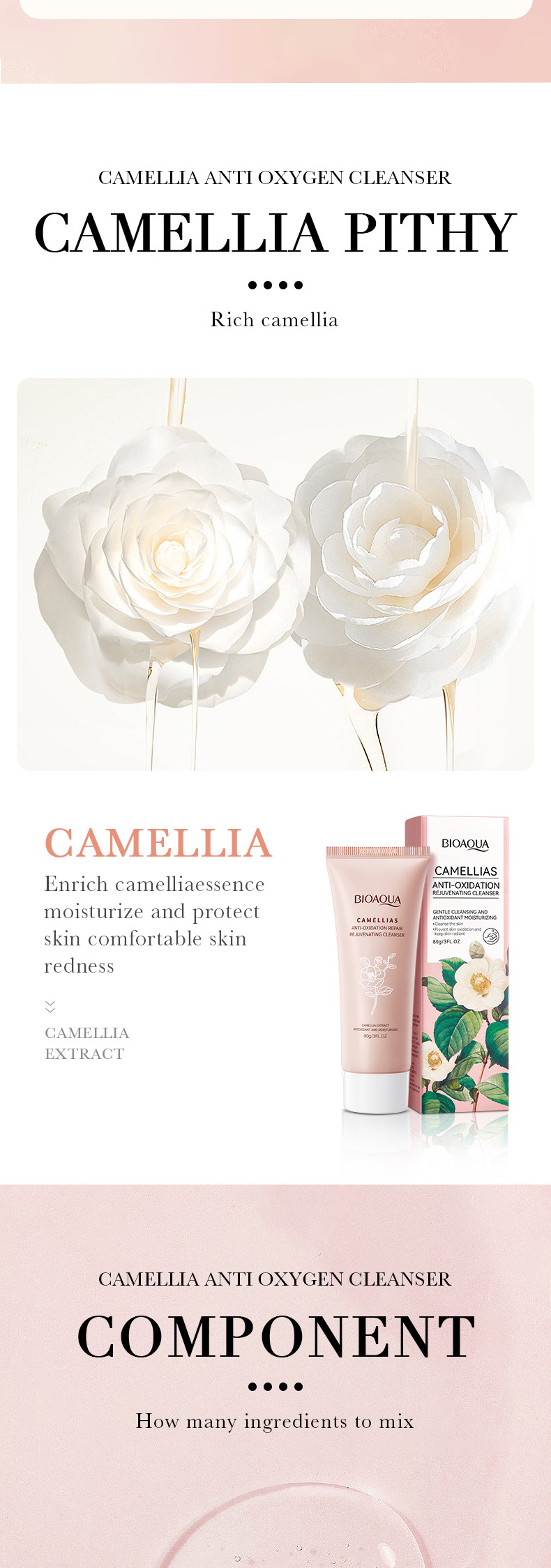 Cross-border BIOAOUA Camellia Antioxidant Rejuvenating Facial Cleanser Moisturizing, Cleansing and Oil-Control Gentle Care Facial Cleanser pic 5