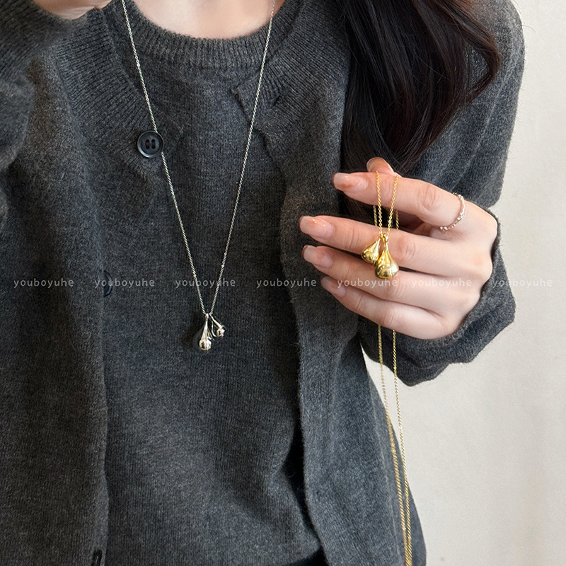 The same teardrop double pendant necklace for women's spring long sweater chain as the Korean blogger, 2025 new style, high-end accessory pic 12