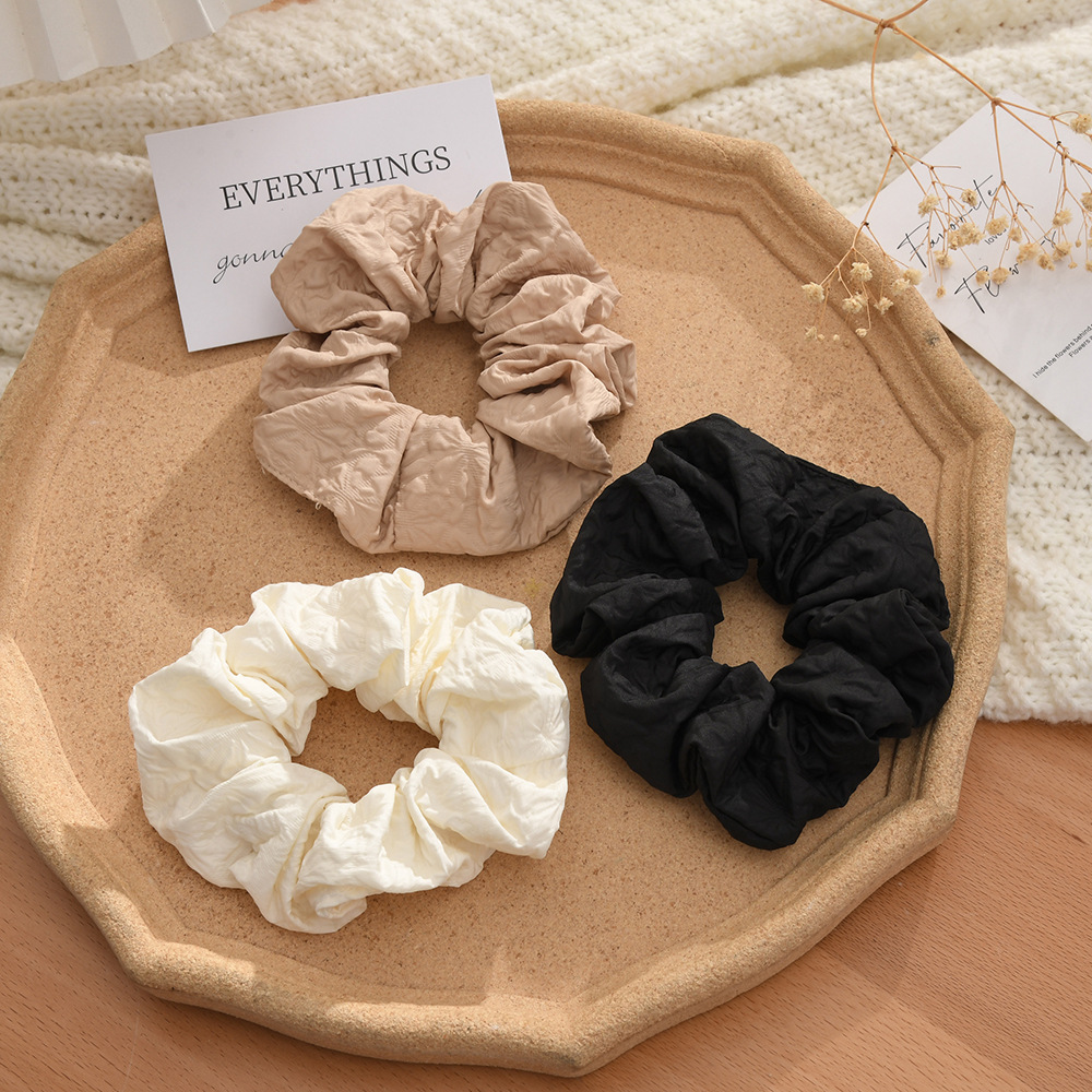 French-style large embossed design, high-end feel, solid color fat intestine rings, simple and elegant style, hair bands, hair ties, ponytail, factory batch pic 1