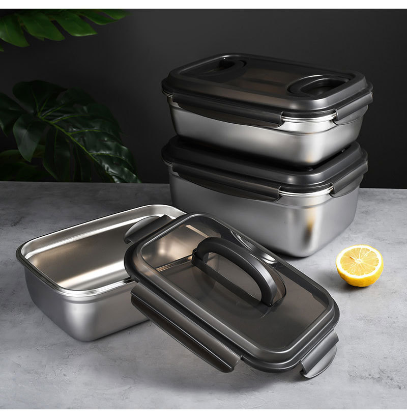 304 stainless steel food storage box, large-capacity kitchen grain sealed box with handle, refrigerated storage box, bento box pic 13