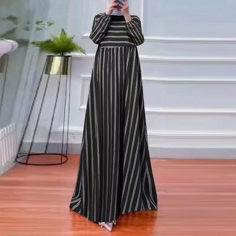 2023时尚春秋新款连衣裙女式泡泡袖纯色背心长袍女士休闲宽松长裙详情14