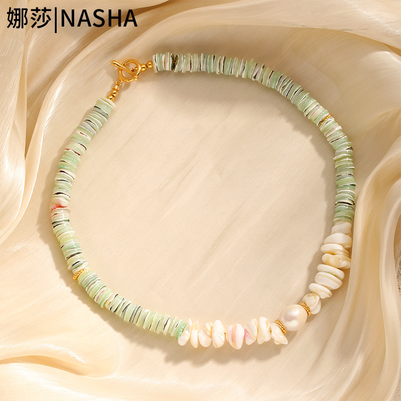娜莎欧美跨境多巴胺五彩异形贝壳片串珠项链轻奢小众不掉色项链女详情9