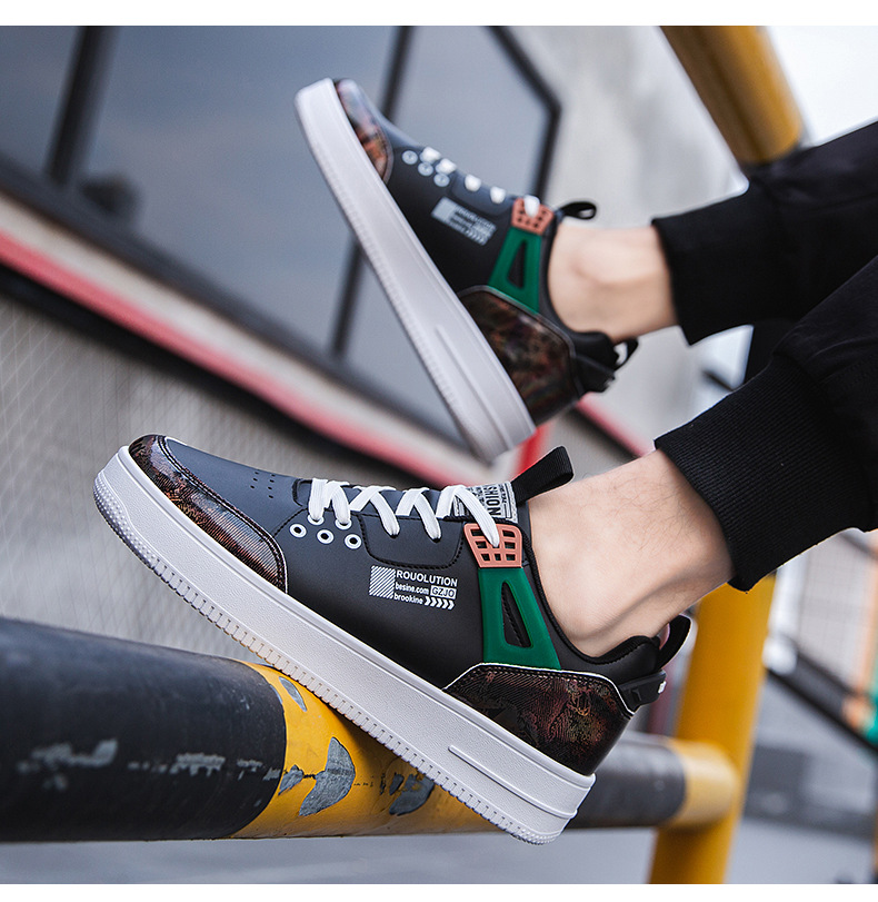 国潮时尚板鞋青年低帮皮面休闲运动潮鞋2022春季新款直播男鞋批发详情9