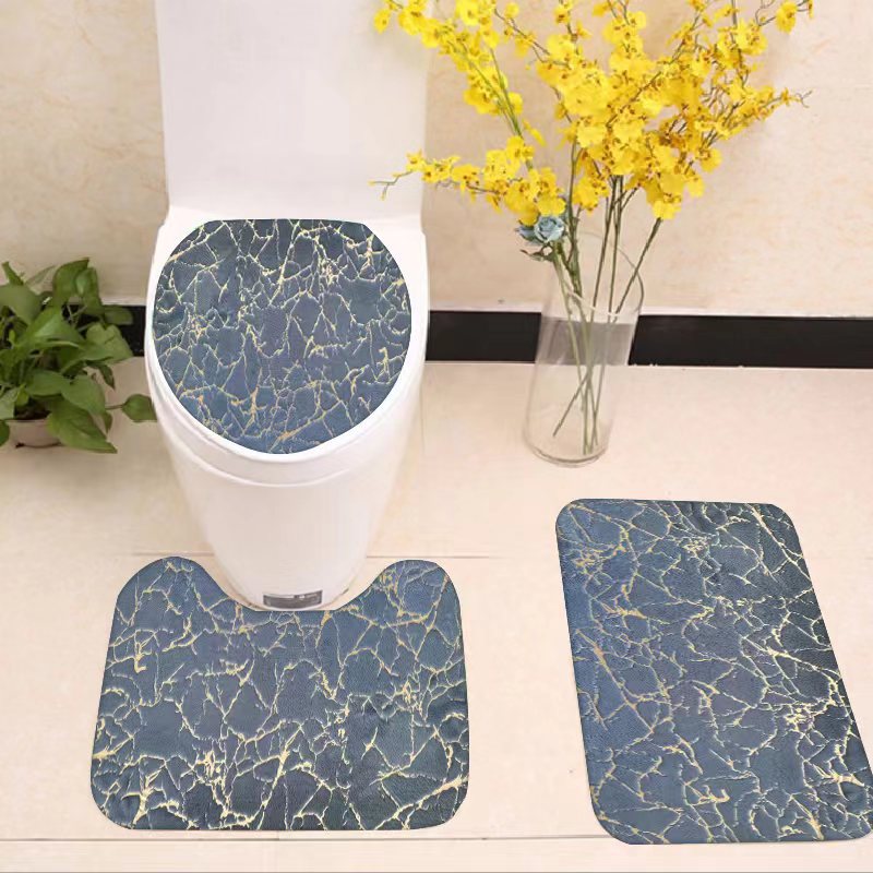Rabbit fur gilded toilet three-piece set, carpet floor mat, bathroom and toilet anti-slip mat, household entrance floor mat pic 6