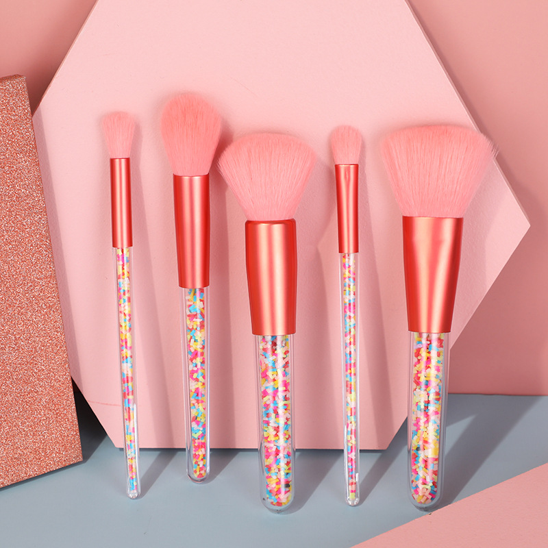 High appearance level 5-piece makeup brush candy set, pink particle rainbow brush, fresh and clean multi-functional makeup brush in stock pic 2