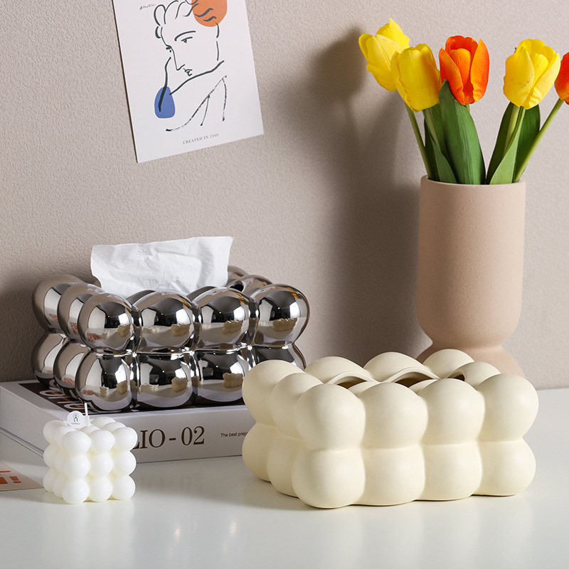 High-end and stylish ball tissue box, InS-style bedside tissue storage box, new niche minimalist ceramic paper tissue box, high appearance level, cute ball tissue box, high-end and light luxury living room coffee table, napkin decoration, tissue box for home use pic 1