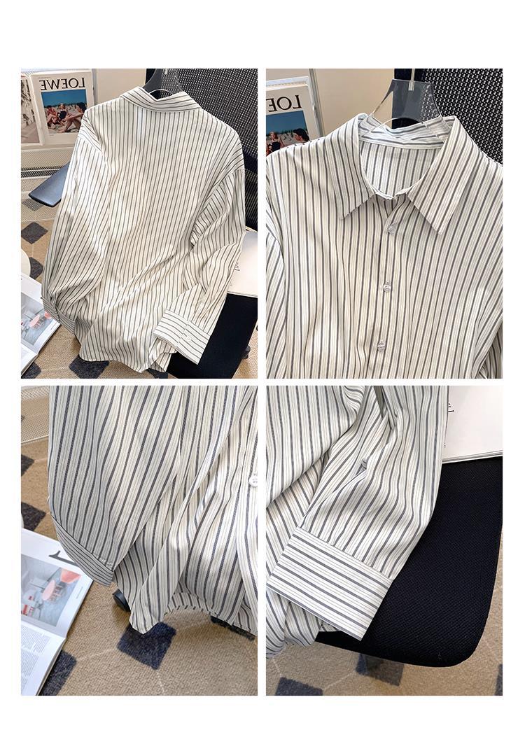 A retro striped shirt for women, a new spring 2023 collection with a French design sense, a niche and loose long-sleeved top pic 1
