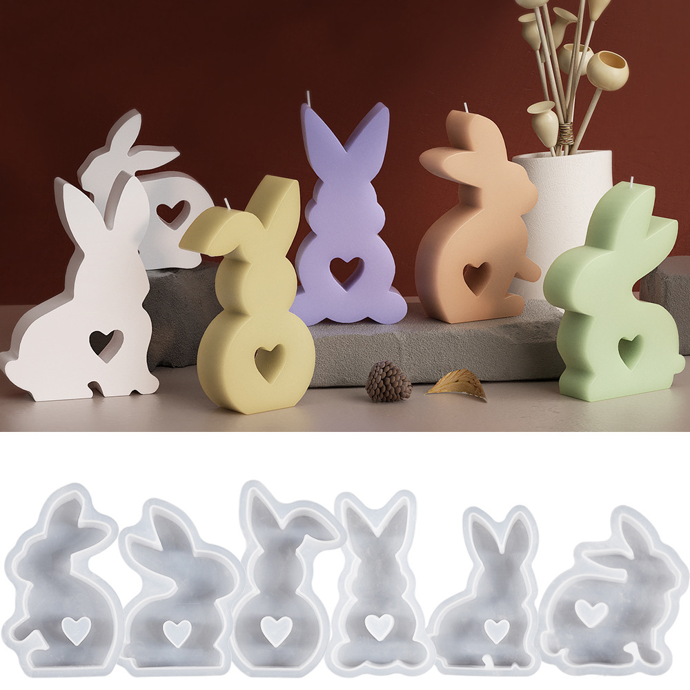 Easter bunny plaster mold heart-shaped rabbit scented candle mold Cute Easter ornament Silicone mold handicraft ornament handicraft pic 2