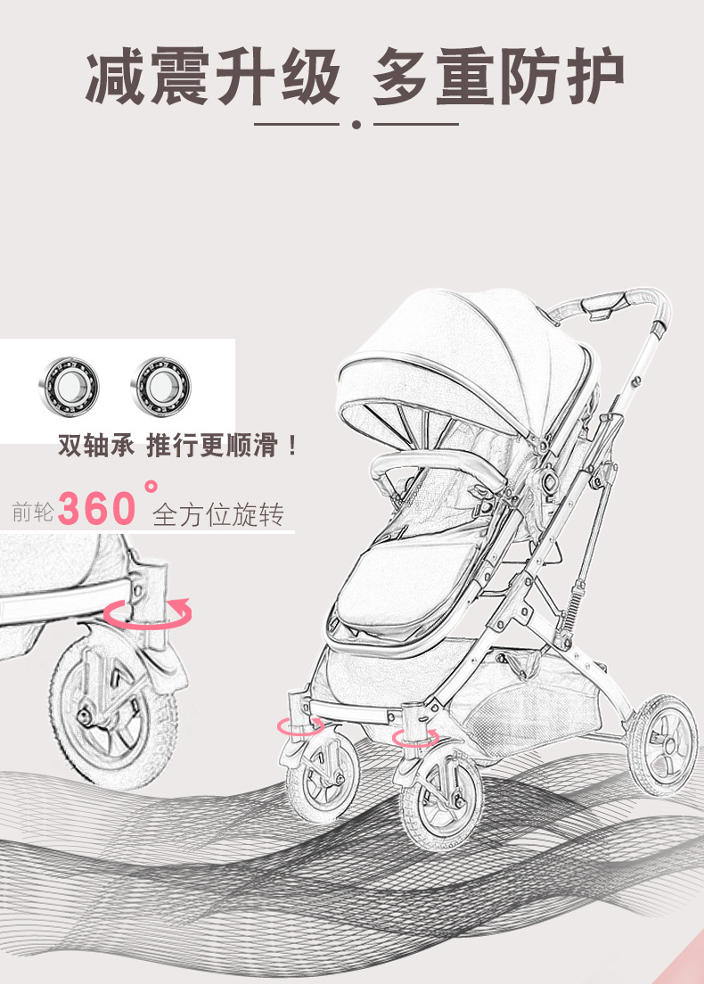 High-view baby strollers that can be sat or lay on, are lightweight, foldable, and have bidirectional shock absorption. Wholesale of baby strollers for newborns pic 9