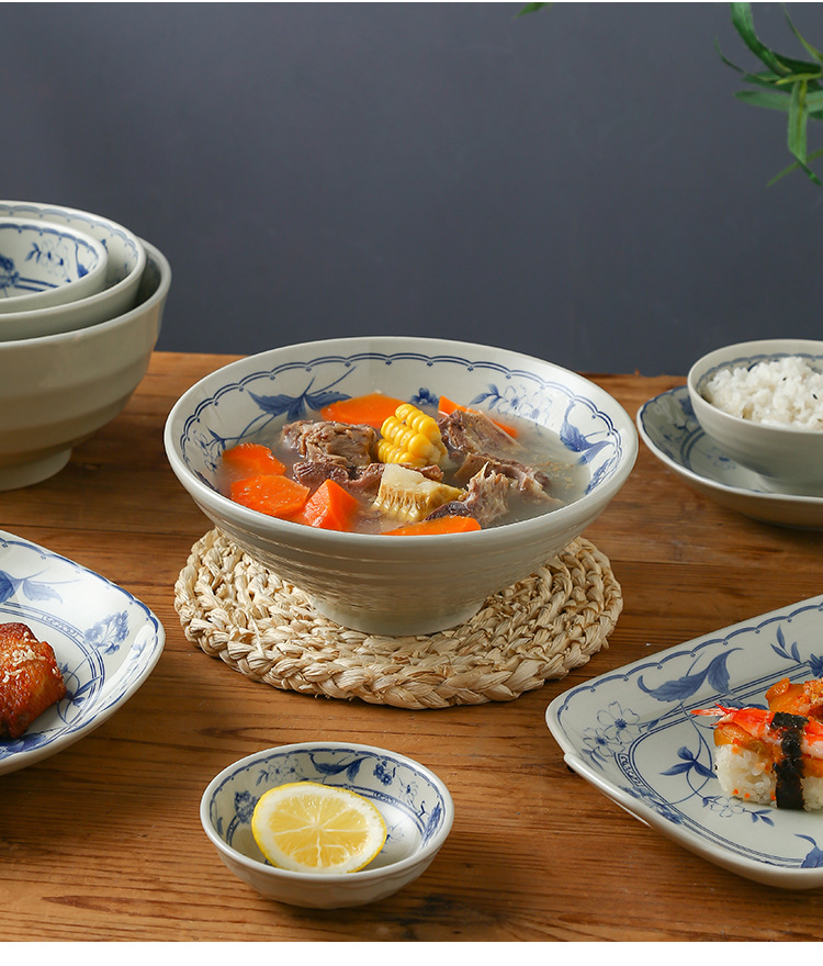 Japanese retro-style ceramic tableware, home blue and white underglaze color creative plates, flat plates, and personalized salad bowls pic 9