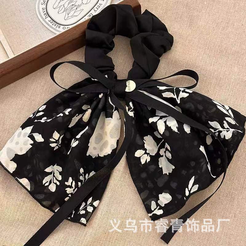 The 2023 new retro printed bow ink-wash skirt hem, hair band and headband exude a gentle and elegant feminine touch pic 3