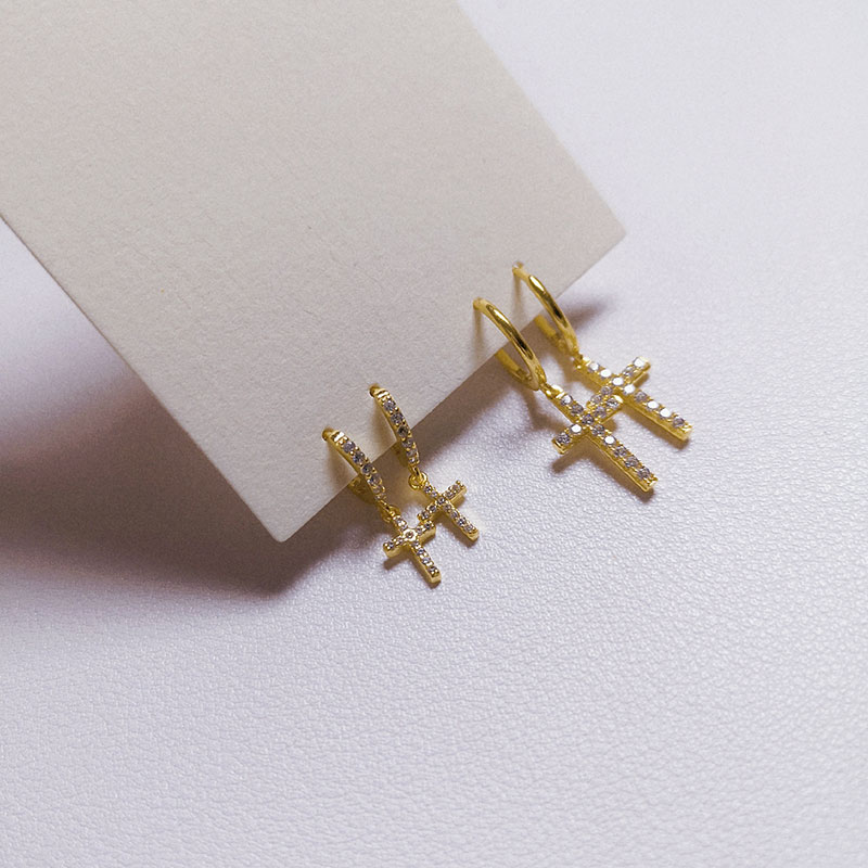 925 sterling silver earrings, personalized cross-shaped micro-inlaid zircon small ear rings, simple ear buckles, European and American accessories pic 12