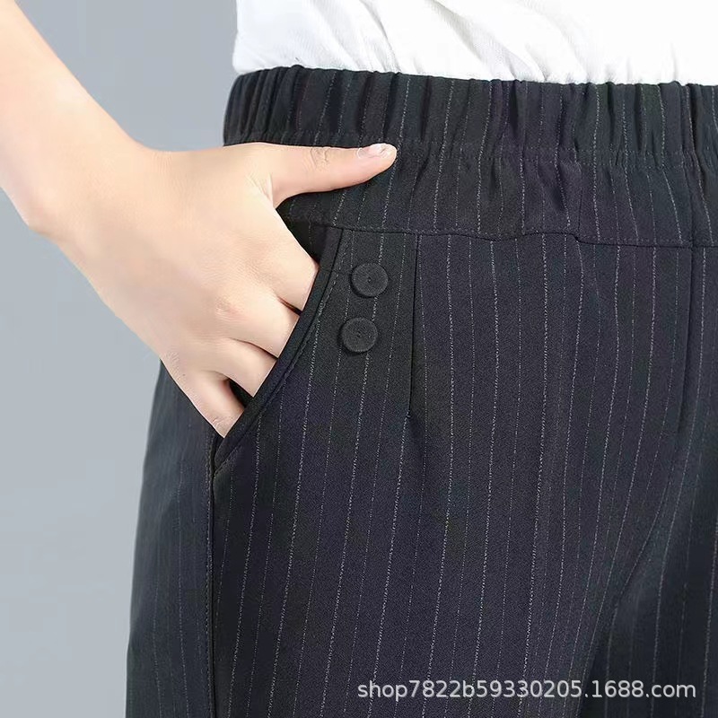 裤子女条纹薄款2024中老年女装弹力直筒长裤高腰宽松休闲妈妈裤子详情16