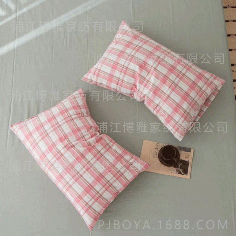 Boya high-quality modern simple grid plain washed cotton pillowcases, pure cotton single and double person pillowcases wholesale pic 10