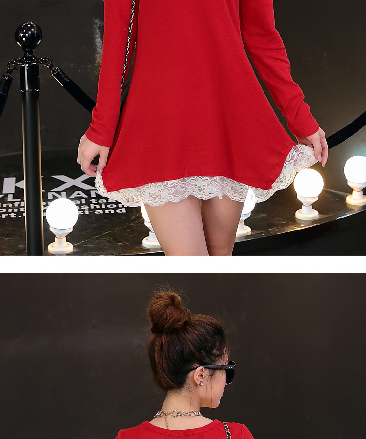 Autumn large-sized solid color T-shirt for pregnant women with lace trim, mid-length loose base layer pic 8