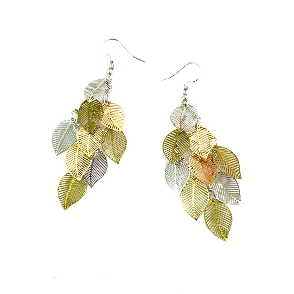 New European and American color-blocked leaf nine-piece earrings, fresh and colorful tassel leaf earrings, cross-border popular earrings pic 7