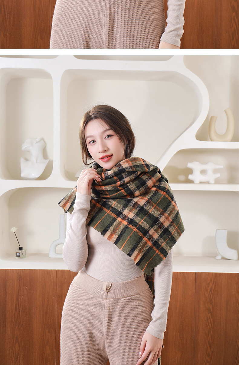 Winter couple student checkered scarf for girls 2023 Christmas gift, thickened and warm fringed faux cashmere scarf shawl pic 16