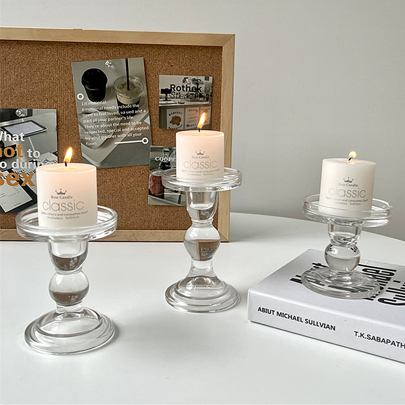 ins Roman column glass candlestick, French retro decorative item, romantic candlelight dinner decoration, photo prop pic 2