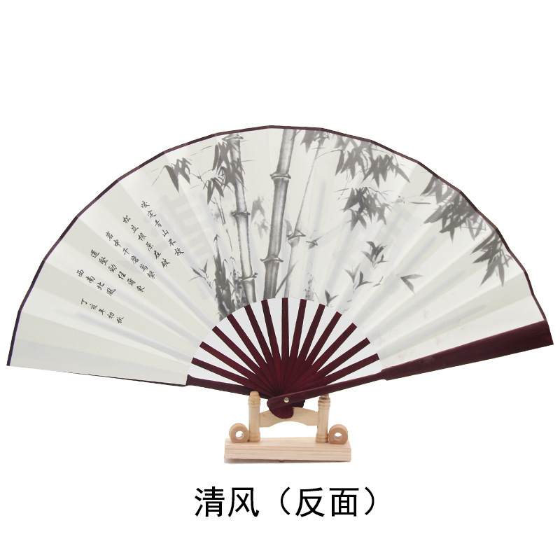 国潮古风10寸男扇中国风双面图案印刷折扇表演道具绢布扇子批发详情26