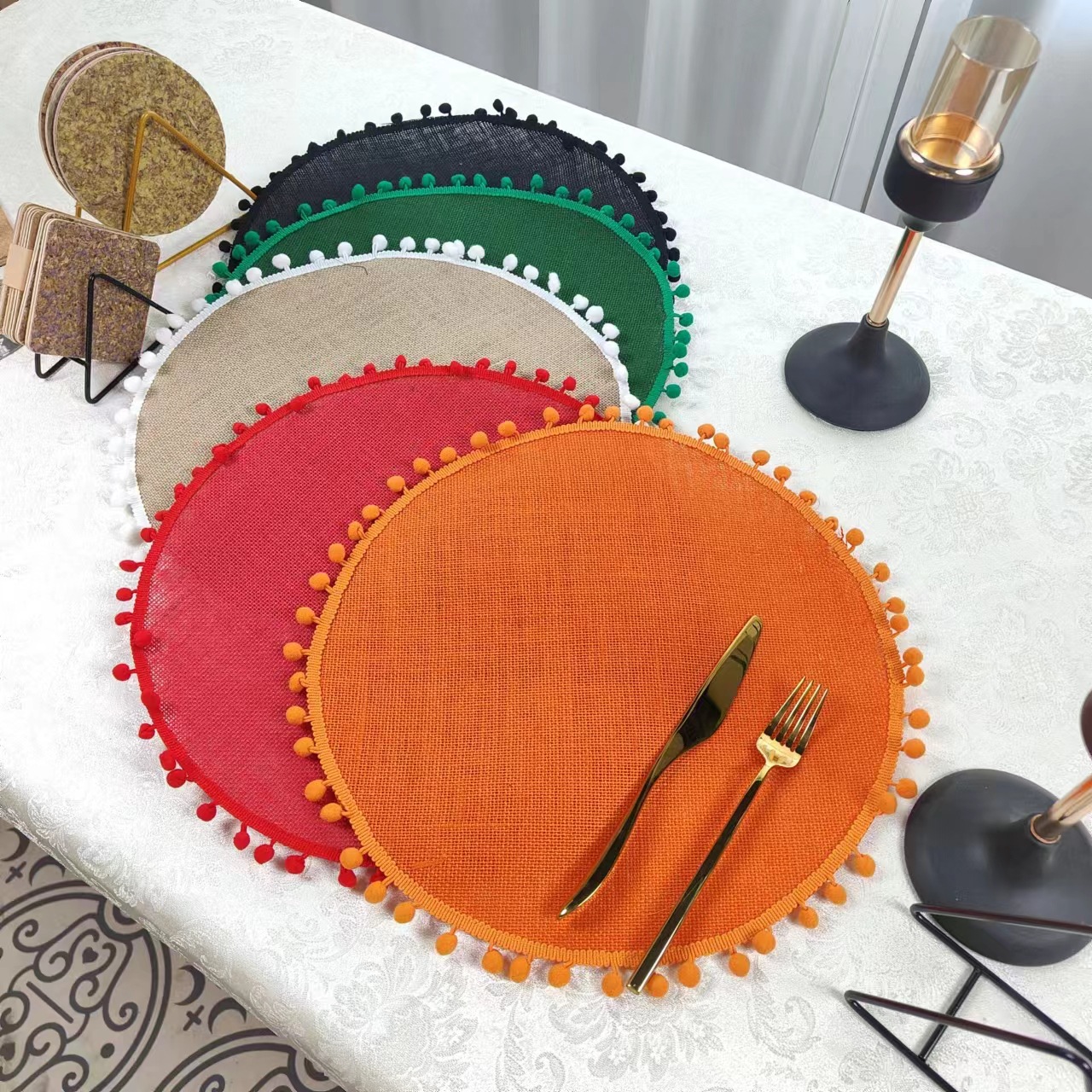 Soft Bohemian round tassel tableware, placemats, heat-insulating and heat-resistant dining table, pp ethnic style pilling, simple and elegant pic 2