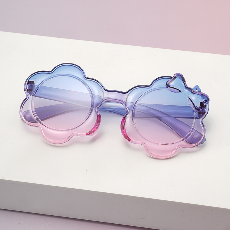 2025一体片彩色儿童太阳镜圆框小孩蝴蝶结眼镜防晒宝宝太阳花墨镜详情3