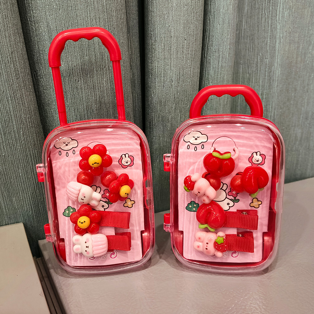 创意儿童发饰礼盒卡通花朵兔子行李箱盒装新年喜庆大红发夹礼盒详情1