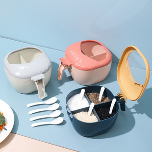 Plastic creative and simple four-compartment kitchen storage seasoning box with lid, multi-compartment set kitchenware pic 1