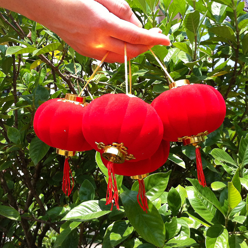 Wholesale of 9# flocked small lantern hanging decorations, large red small lantern strings, outdoor New Year festive decorations, balcony bonsai lanterns pic 5