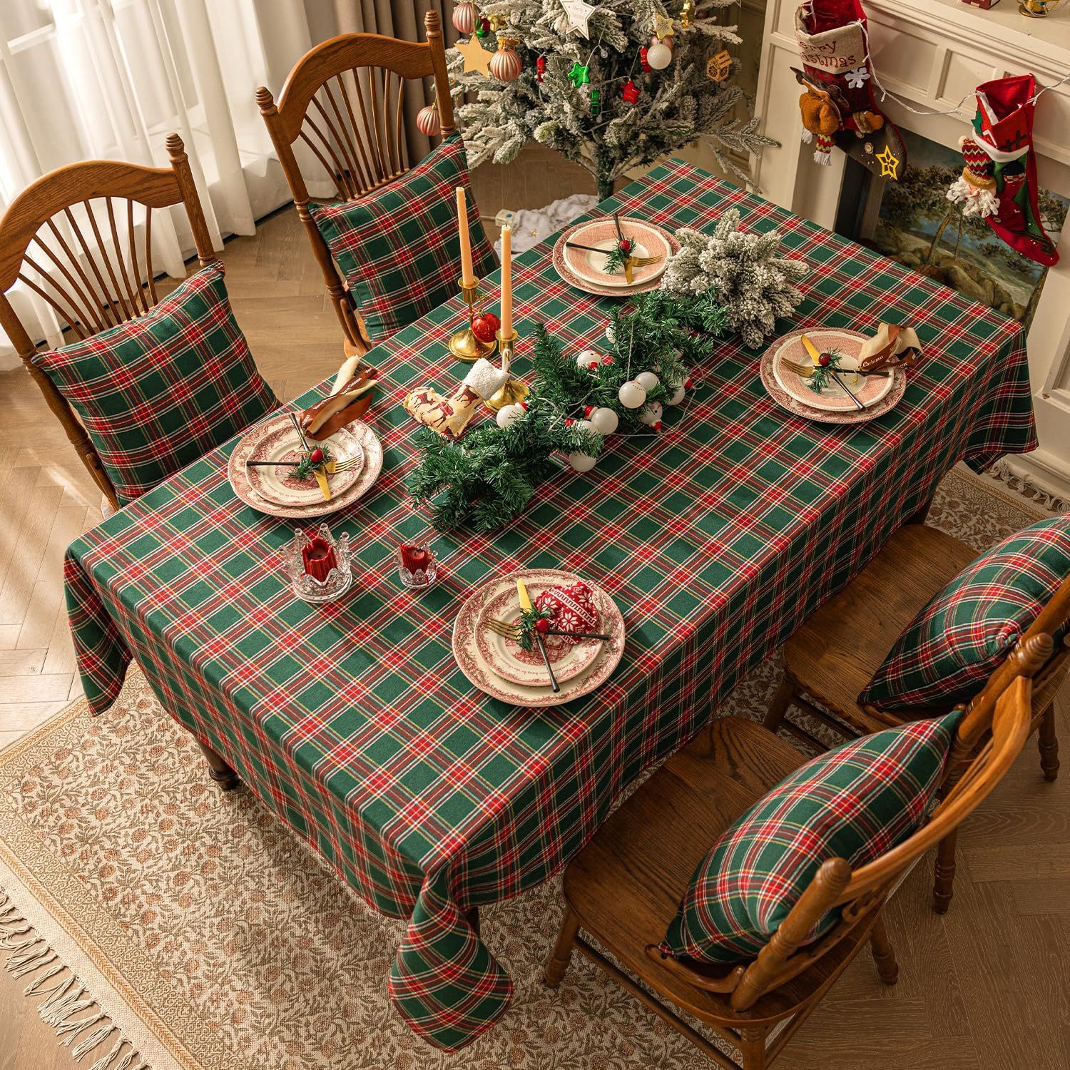 American Christmas festive atmosphere tablecloths, retro red checkered coffee tables, fabric factory wholesale in stock pic 2