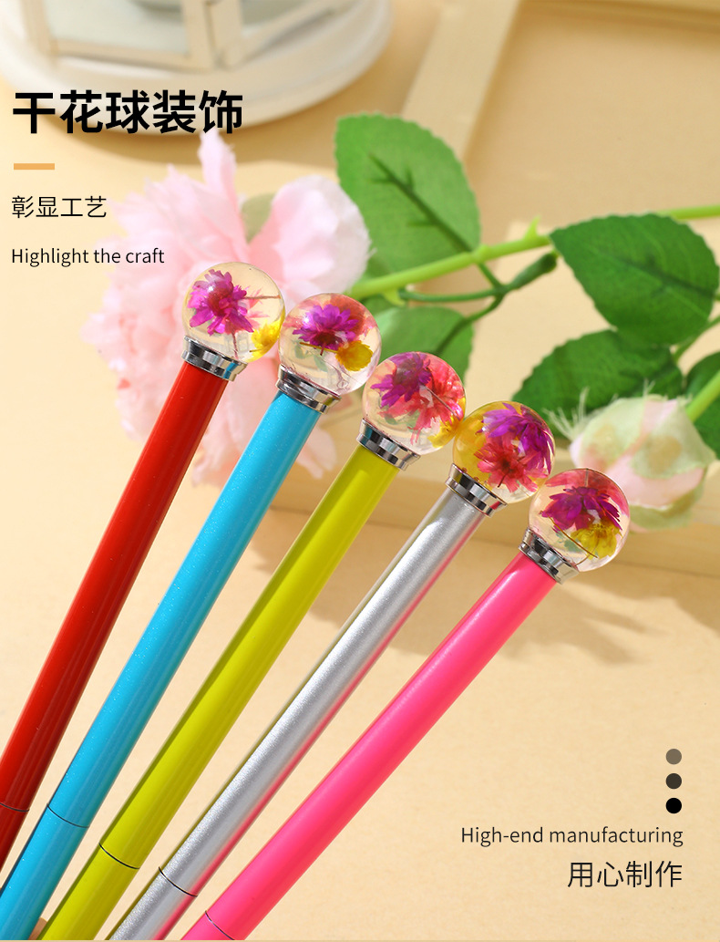 The manufacturer produces Gaoshi dry flower ball metal ballpoint pens, rotating metal pens, advertising gift pens, glass ball ballpoint pens pic 5