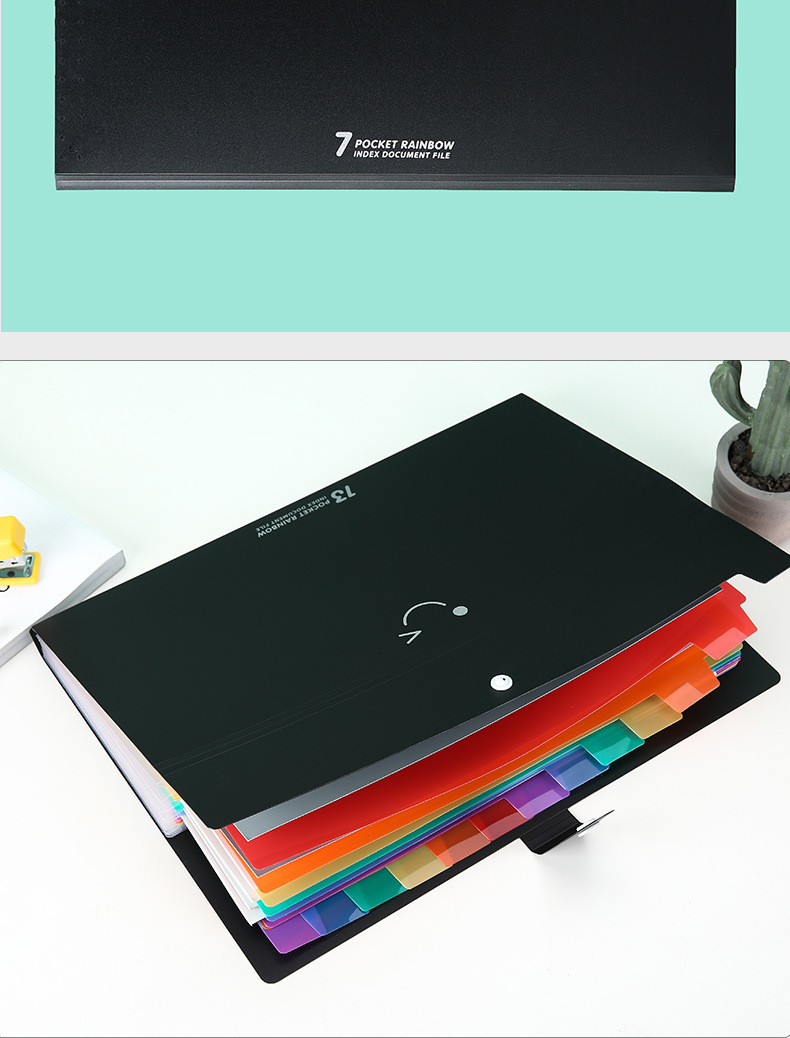 Simple and stylish rainbow storage folder, creative student material classification folder, single-button rainbow organ bag pic 14