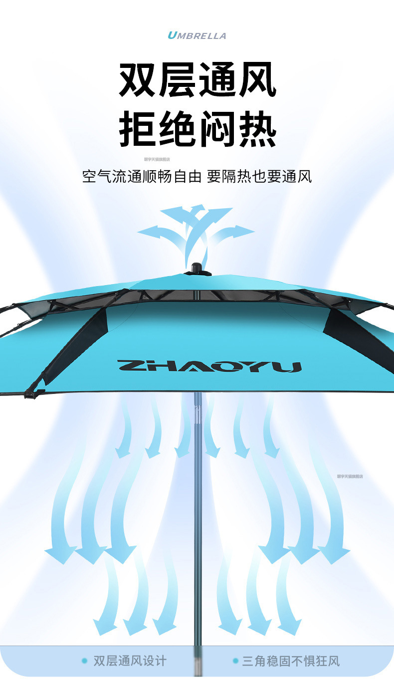 朝宇渔品拐杖钓鱼伞万向大钓伞加厚黑胶手杖雨伞防暴雨防晒遮阳伞详情10