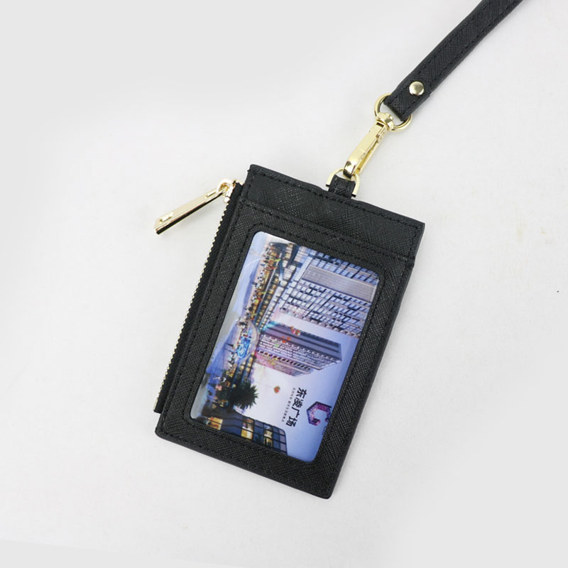 Genuine cowhide brand ID card holder, portable work name tag, employee name tag, cross-patterned neck-hanging, zipper card case, coin purse pic 33