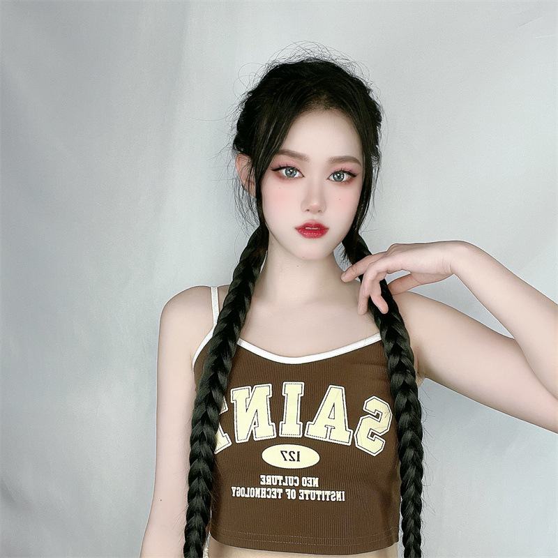 The same style of wig as the Internet celebrity, a long braid for women, double ponytails, realistic hair strands, and fashionable boxing braid shooting props pic 10