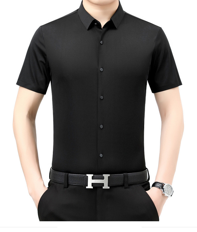 Verano 2024 nuevo negocio morera seda manga corta camisa de hombre de mediana edad verano casual vestido formal sin marcas camisas de hombre pic 19