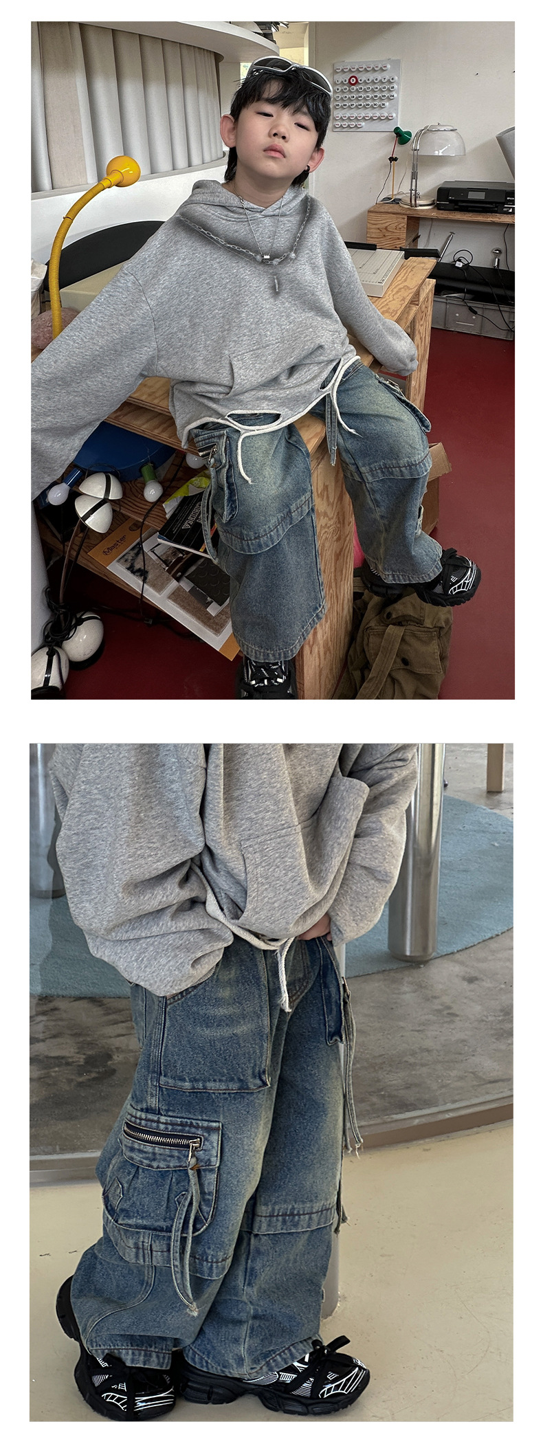 以鸿制衣男童高街牛仔裤2023秋冬重工款长裤儿童机能裤子显腿型潮详情3