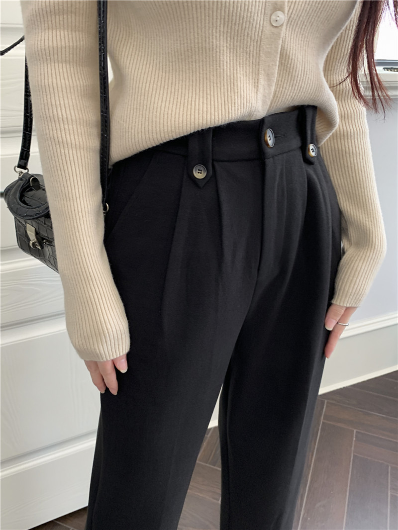 Apricot-colored woolen pants for women in the autumn and winter of 2022: loose, slimming, thickened, warm, and casual, grandma and dad pants pic 18