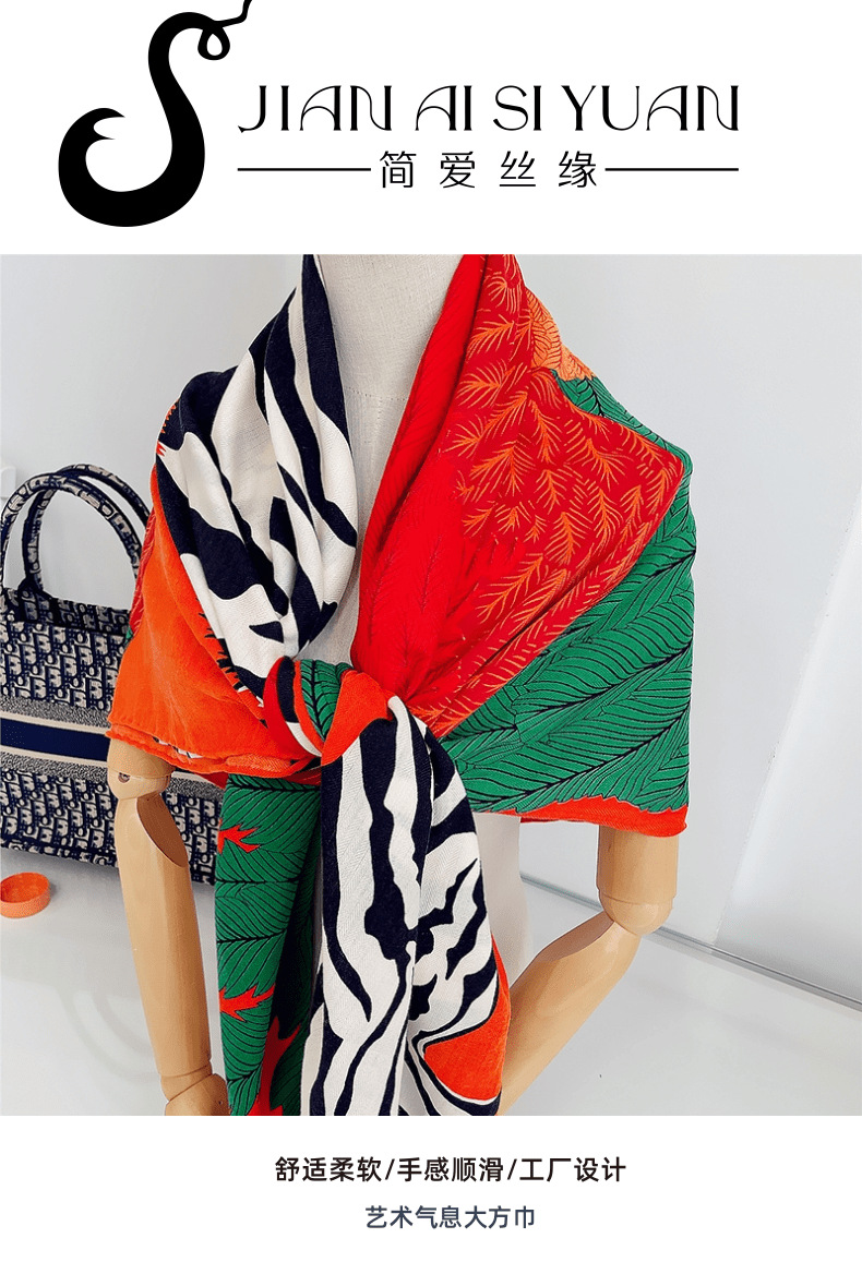 A gentle and refined milk tea grey herringbone velvet 130 large square scarf for commuting, warmth and decoration, and a windproof shawl pic 3