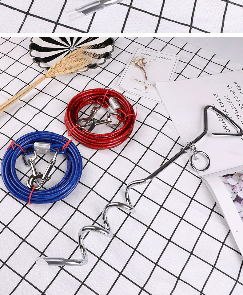 Outdoor spiral ground studs for pet dogs, fixed dog studs, double-ended one-to-two steel wire leash matching dog studs pic 16