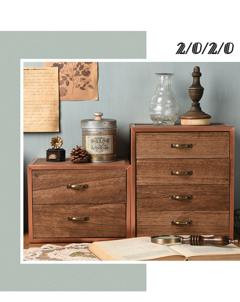 木质复古展示柜带抽屉化妆品杂物收纳盒家具北欧风桌面摆件收纳盒详情10