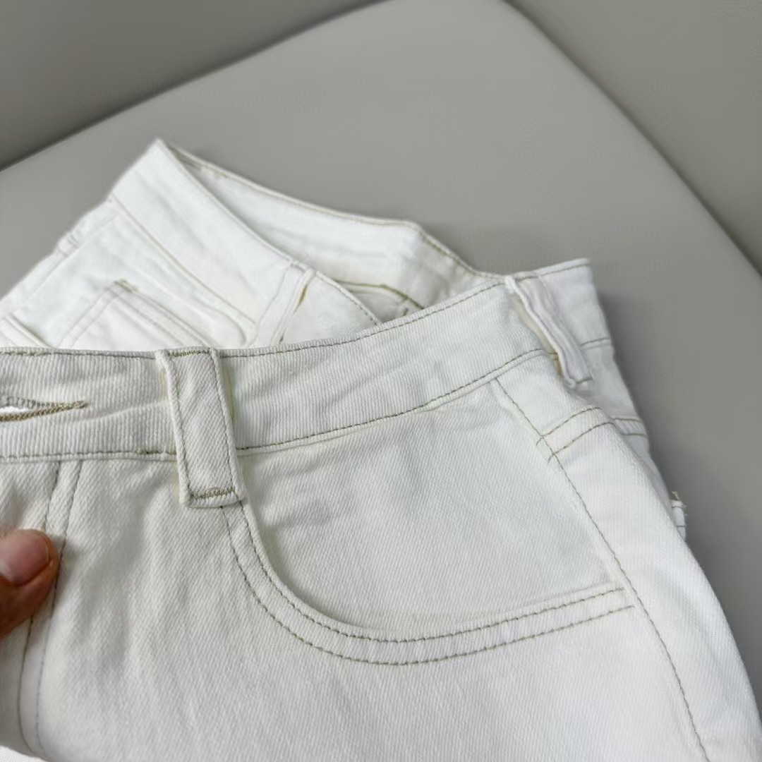 女款春秋季直筒宽松设计休闲裤显瘦高腰弹力白色牛仔裤 一件代发详情14