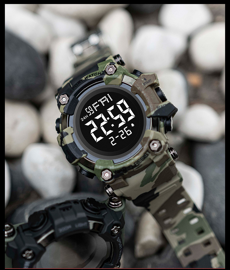 户外登山男士电子表防水LED军旅迷彩腕表初中学生闹钟运动手表详情18