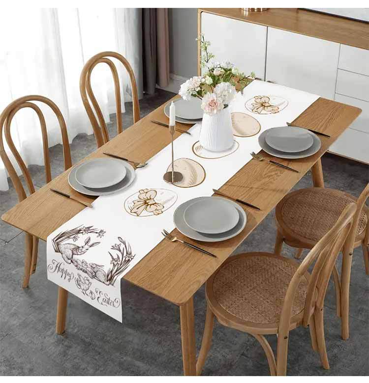 新款复活节兔子印花桌旗节日厨房餐桌装饰台布垫茶旗跨境亚麻桌布详情8
