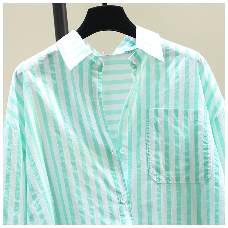 2025春夏新款长袖衬衫女时尚休闲竖条纹韩版宽松衬衣女外穿详情27