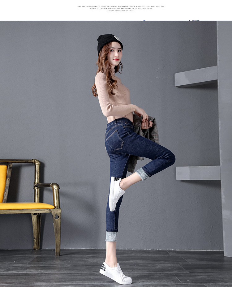 Winter fleece jeans for women, high-waisted, thick and warm Korean-style elastic slimming outerwear, small leg pants factory direct sales pic 29