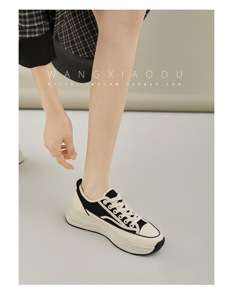 【澜柜】北海道 厚底系带帆布鞋女2022年新款网面平底小白鞋子女详情76