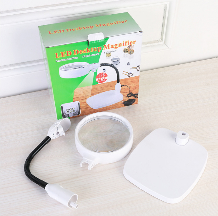 New desktop 6LED lamp lens interchangeable desktop 138mm large visual reading maintenance 8x magnifying glass 7765 pic 6