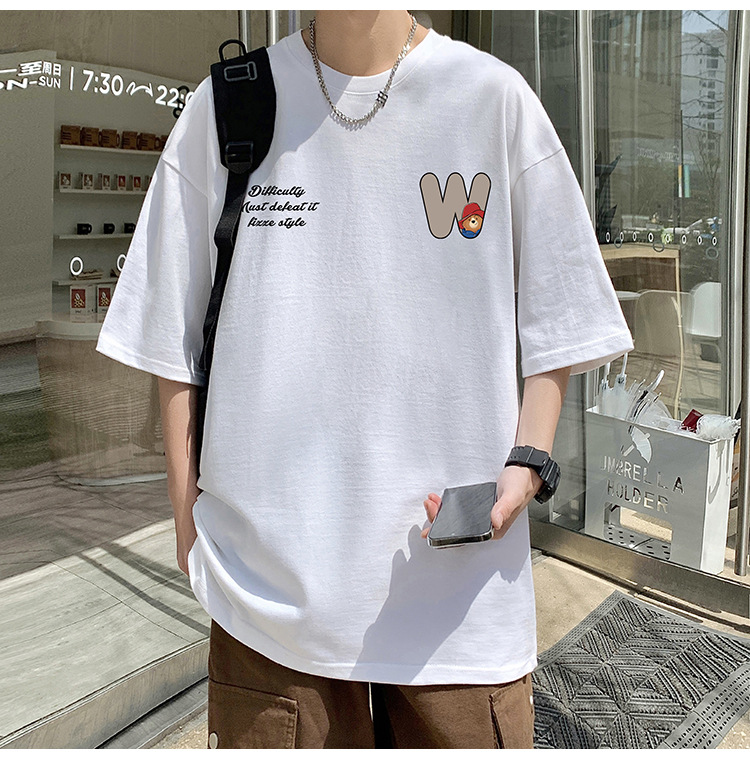 Camiseta de manga corta de estilo americano de algodón pesado hombre verano 2024 nuevo oso estampado estado de moda puerto estilo chico camiseta pic 26